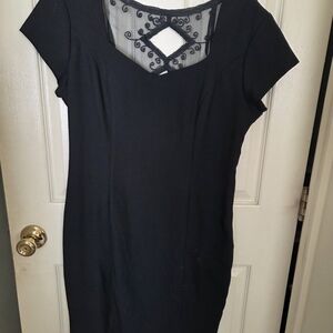 Onyx Nite Black Backless Dress with Lace Accent